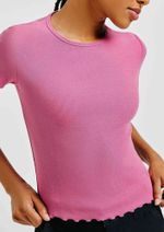 Blusa Feminina Manga Curta Com Frufru Em Ribana
