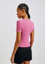 Blusa Feminina Manga Curta Com Frufru Em Ribana