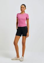 Blusa Feminina Manga Curta Com Frufru Em Ribana