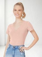 Blusa Básica Manga Curta Em Malha De Algodão