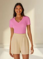 Blusa Básica Manga Curta Em Malha De Algodão