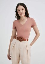 Blusa Básica Manga Curta Em Malha De Algodão