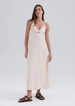Vestido Midi Decote V Com Vazado Em Viscose E Linho