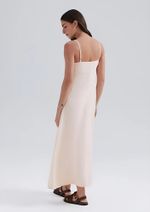 Vestido Midi Decote V Com Vazado Em Viscose E Linho