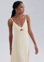 Vestido Midi Decote V Com Vazado Em Viscose E Linho