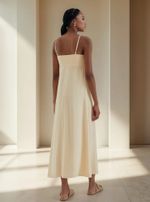 Vestido Midi Decote V Com Vazado Em Viscose E Linho