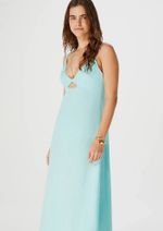 Vestido Midi Decote V Com Vazado Em Viscose E Linho