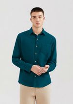 Camisa Básica Masculina Manga Longa Slim Em Linho