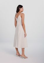 Vestido Midi Alças Finas Com Linho Bege G