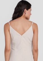 Vestido Midi Alças Finas Com Linho Bege G