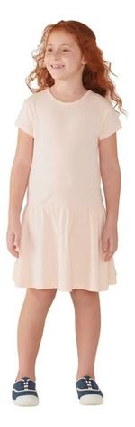 Vestido Básico Manga Curta Em Malha De Algodão