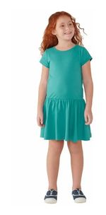Vestido Básico Manga Curta Em Malha De Algodão