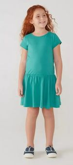 Vestido Básico Manga Curta Em Malha De Algodão