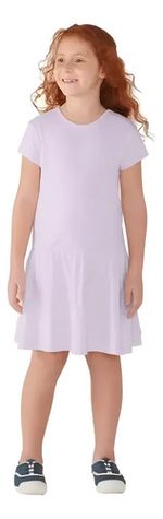 Vestido Básico Manga Curta Em Malha De Algodão