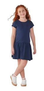 Vestido Básico Manga Curta Em Malha De Algodão
