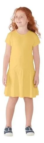Vestido Básico Manga Curta Em Malha De Algodão
