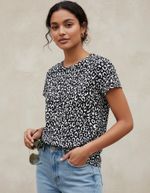 Blusa Feminina Manga Curta Em Malha De Algodão Estampada