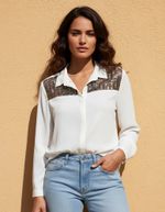 Camisa Em Viscose Bordados Em Tule 