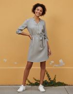 Vestido Curto Básico Manga Longa Com Amarração - Verde