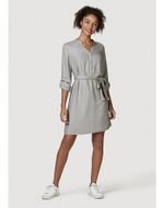 Vestido Curto Básico Manga Longa Com Amarração - Verde