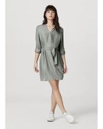 Vestido Curto Básico Manga Longa Com Amarração - Verde