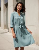 Vestido Curto Básico Manga Longa Com Amarração - Verde