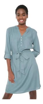 Vestido Curto Básico Manga Longa Com Amarração - Verde