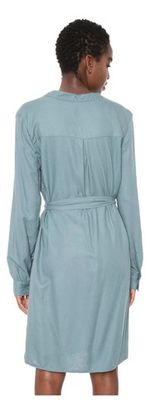 Vestido Curto Básico Manga Longa Com Amarração - Verde