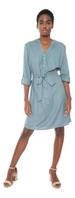 Vestido Curto Básico Manga Longa Com Amarração - Verde