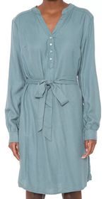 Vestido Curto Básico Manga Longa Com Amarração - Verde