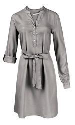Vestido Curto Básico Manga Longa Com Amarração - Verde