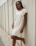 Vestido Curto Reto Com Mangas Amplas Bege G