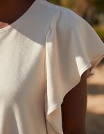 Vestido Curto Reto Com Mangas Amplas Bege G