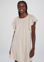 Vestido Curto Reto Com Mangas Amplas Bege G