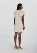 Vestido Curto Reto Com Mangas Amplas Bege G