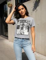 Blusa Cropped Feminina Com Estampa Em Quadricomia