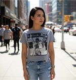 Blusa Cropped Feminina Com Estampa Em Quadricomia