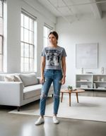 Blusa Cropped Feminina Com Estampa Em Quadricomia