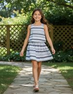 Vestido Infantil Menina Em Tecido De Fio Tinto Com Forro