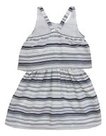 Vestido Infantil Menina Em Tecido De Fio Tinto Com Forro