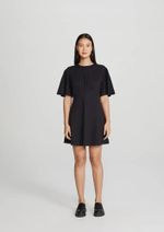Vestido Curto Evasê Com Mangas Godê Preto G