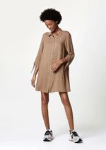 Vestido Curto Chemise Estampado Com Manga 3/4 Marrom-claro M