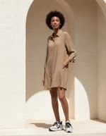 Vestido Curto Chemise Estampado Com Manga 3/4 Marrom-claro M