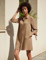 Vestido Curto Chemise Estampado Com Manga 3/4 Marrom-claro M