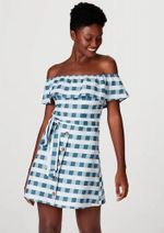 Vestido Curto Ombro A Ombro Em Linho Estampado - Xadrez
