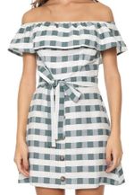 Vestido Curto Ombro A Ombro Em Linho Estampado - Xadrez