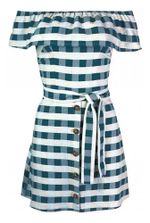 Vestido Curto Ombro A Ombro Em Linho Estampado - Xadrez