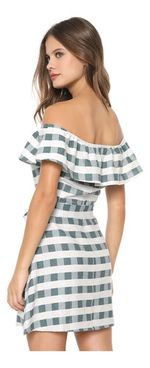 Vestido Curto Ombro A Ombro Em Linho Estampado - Xadrez