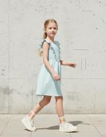 Vestido Curto Infantil Manga Curta Com Babados