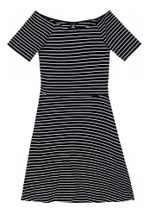 Vestido Curto Evasê Listrado - Preto